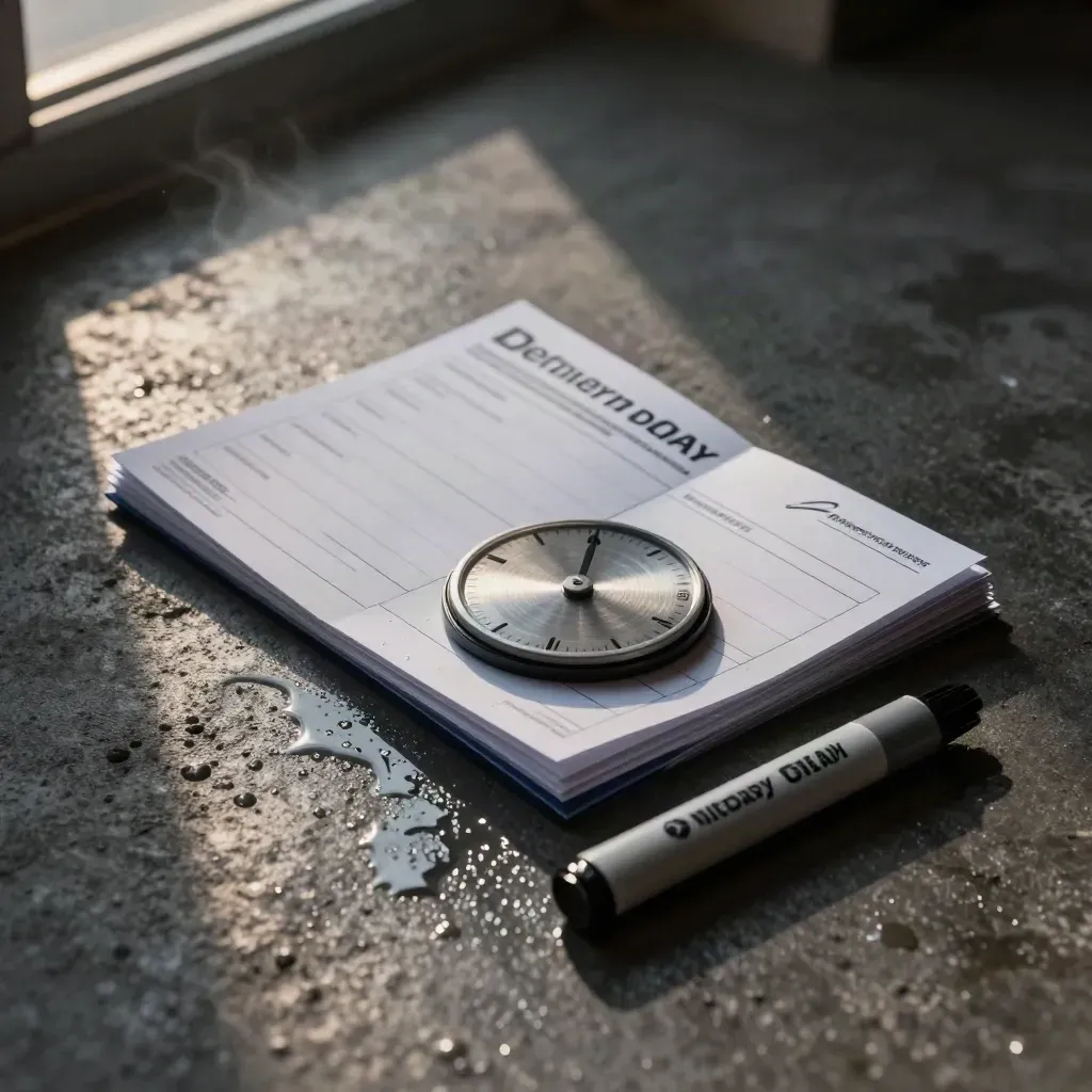 Delivery delay check bundle with route slips, timing disc and marker block on wet concrete